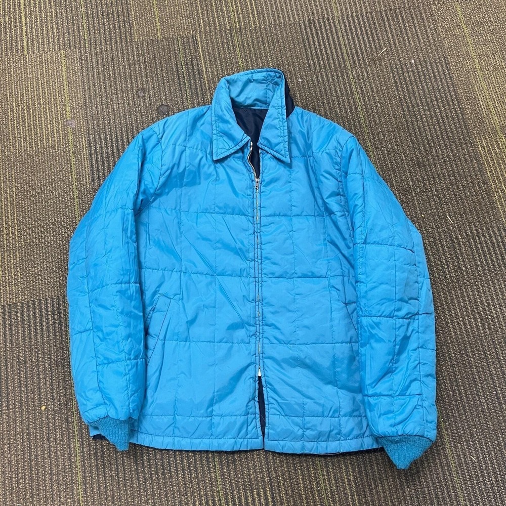 Vintage Sears Jacket Mens XL Blue 1970s Zip Up Reversible